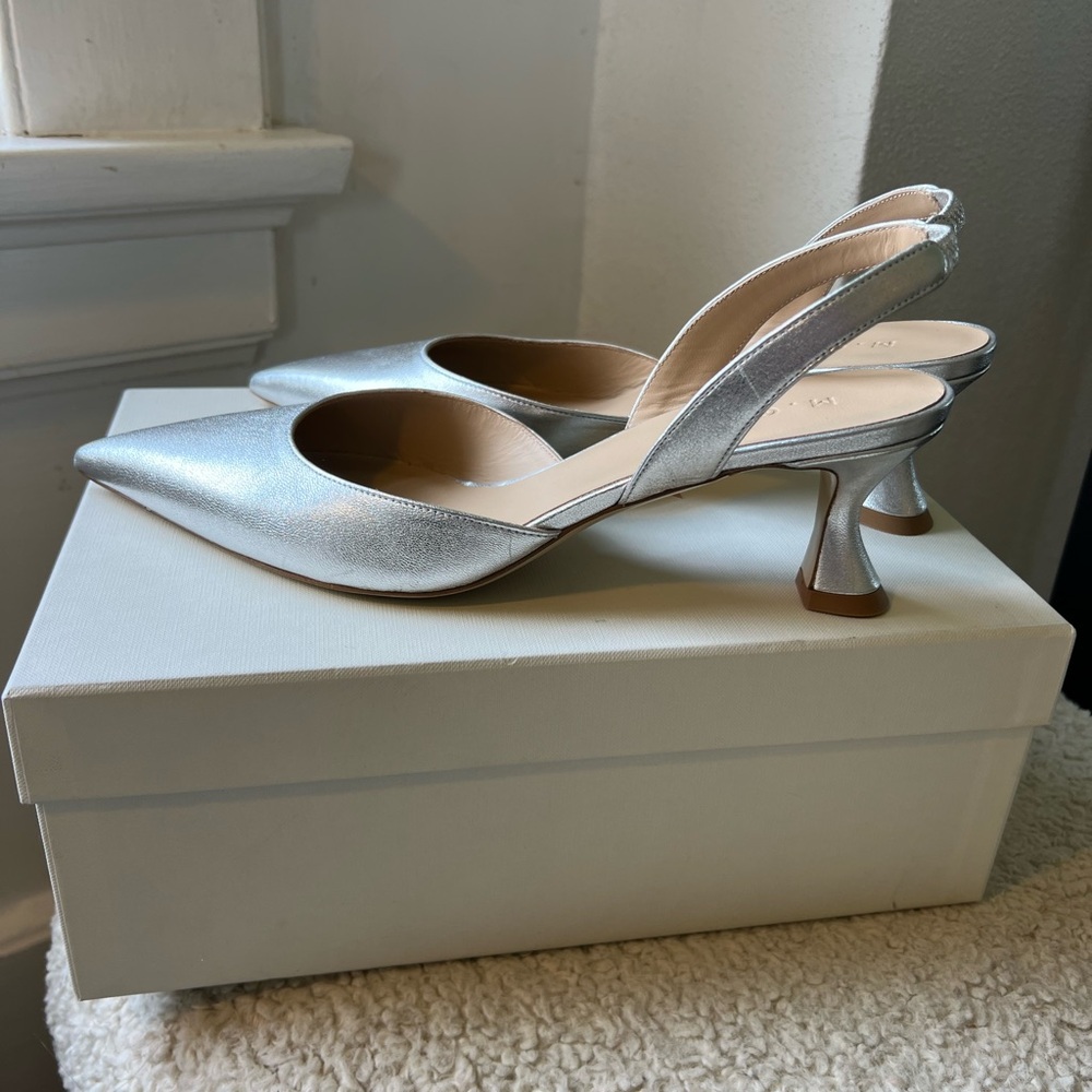 NIB: M.Gemi Elegant Silver Slingback Heels - perfect height for wedding season!